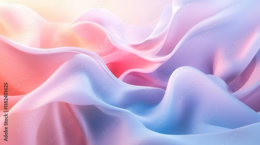 Poster dreamy 3d abstract background with soft flowing pastel colors creating gentle waves and organic shap