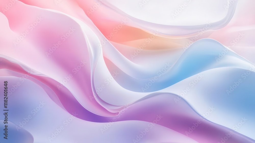 Poster dreamy 3d abstract background with soft flowing pastel colors creating gentle waves and organic shap