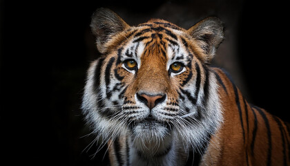 Fototapeta premium majestic tiger portrait against dark background