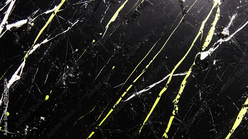 Poster dynamic black and neon green abstract art on white canvas modern art studio setting close-up view vi