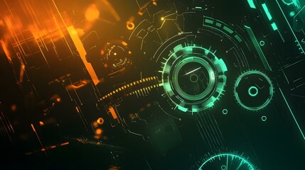Obraz premium Gear wheel with a printed circuit board on a digital technology background.