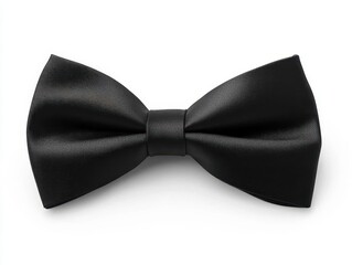 classic black bow tie with satin finish isolated on pure white background with perfect symmetry and crisp details for formal events