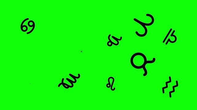 zodiac symbol animation. Horoscope pop up motion on green screen background animated 4k chroma key
