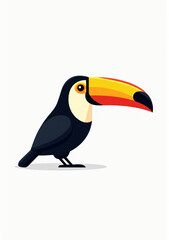 Cute Cartoon Toucan Perched on White Background, Exotic Bird Illustration





