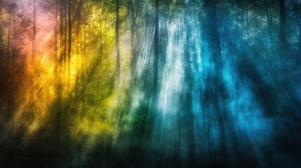 ethereal nature photography atmospheric forest scene with mysterious light rays and organic blur effects creating dreamy ambiance