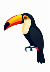 Naklejka premium Colorful Toucan with Bright Beak on White Background, 2D Vector Illustration 