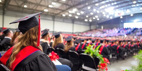 Obraz premium graduation ceremony filled with students successfully achieving a degree or diploma