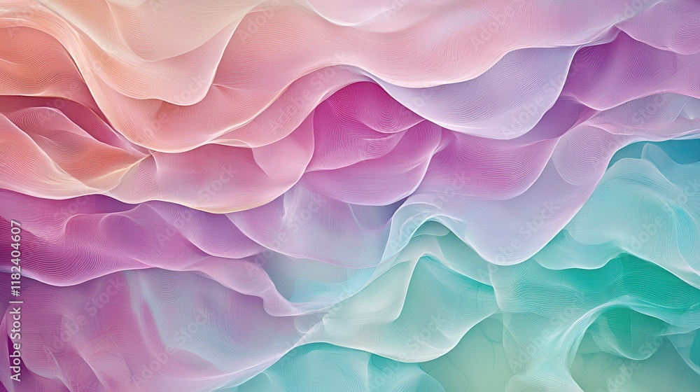 Poster dynamic layered pastel abstract design digital art high resolution vivid colors geometric patterns
