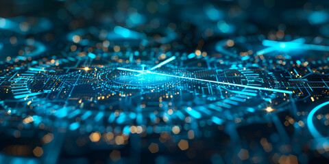 Futuristic glowing clock interface with digital circuits, High-tech concept for time and innovation