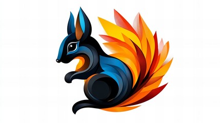 Naklejka premium Stylized squirrel illustration with vibrant, abstract tail. Bold colors and sharp lines create a striking image.
