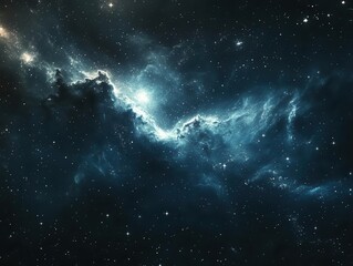 Obraz premium cosmic space-inspired digital background with deep blue nebula and ethereal white light streams on dark starry universe texture