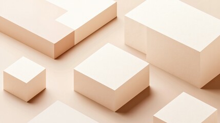 Abstract Beige Geometric Cubes 3D Render Minimalist Background