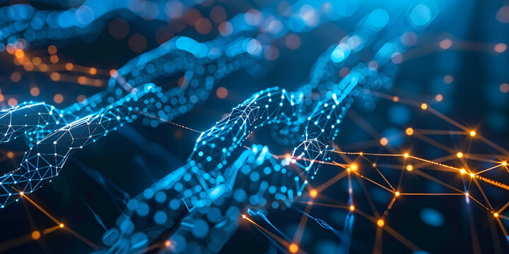 Blockchain chain links glowing with digital connectivity, Futuristic concept of secure decentralized networks