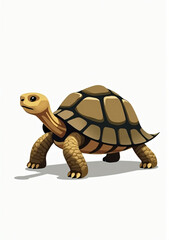 Obraz premium Peaceful Big Turtle Walking, 2D Cartoon Turtle Illustration on White Background