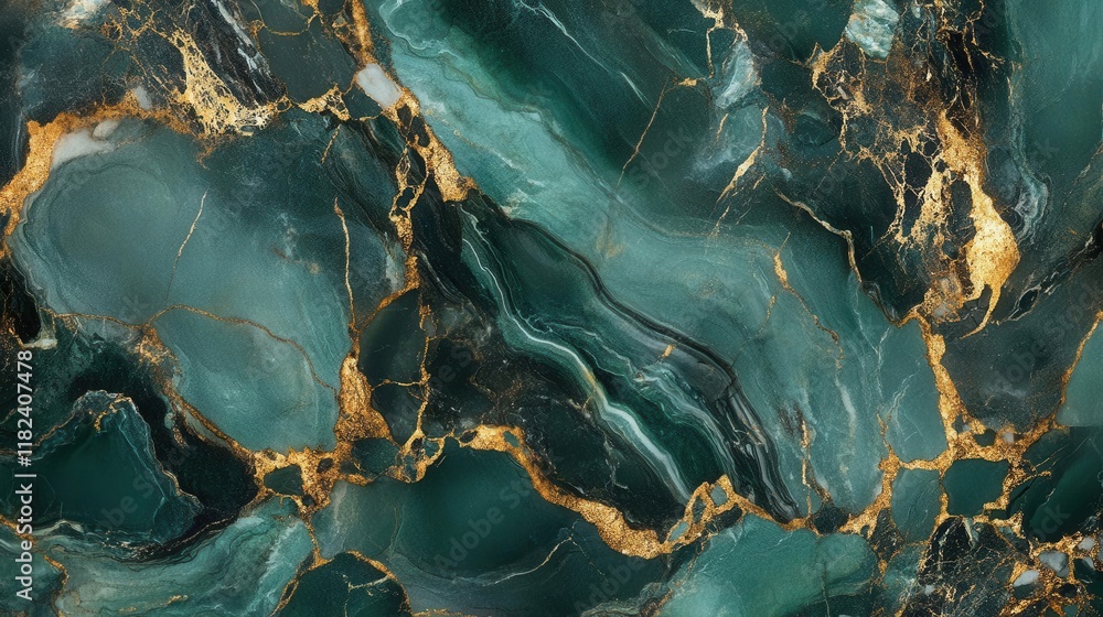 Poster luxurious emerald green marble texture with elegant gold veining creating sophisticated abstract pat