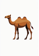 Cute Cartoon Camel on White Background, 2D Vector Animal Illustration
