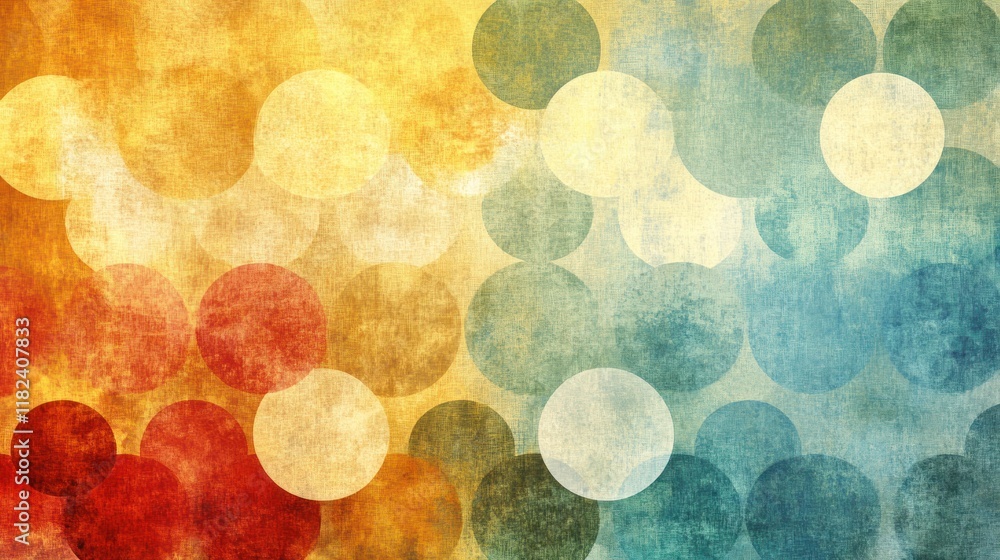 Poster abstract background with textured circles in warm and cool tones.