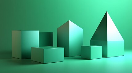 Abstract Green Geometric Shapes 3D Render Minimalist Background