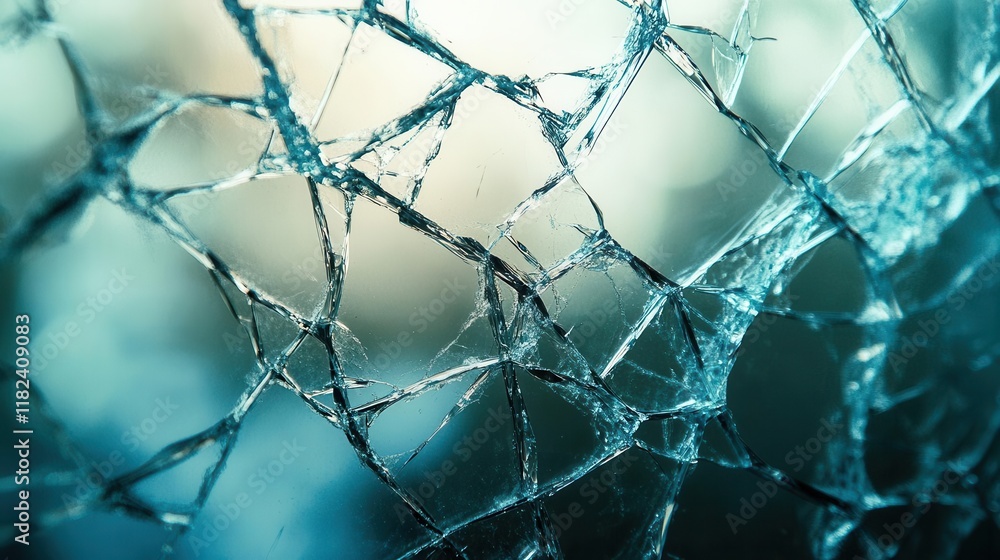 Poster mesmerizing shattered glass window pattern with intricate web of cracks and broken fragments creatin