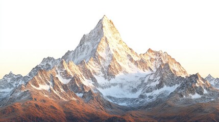 Fototapeta premium Majestic snow-capped mountain peak against a white backdrop. Ideal for website banners, posters, or nature-themed designs.