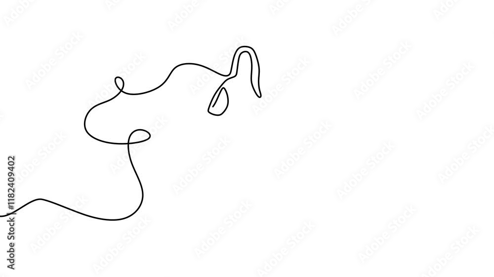 Poster continuous drawing line art of playing guitar with black line and white background. one line animati