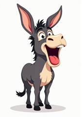 Cute Donkey with Open Mouth, 2D Vector Cartoon Animal Illustration
