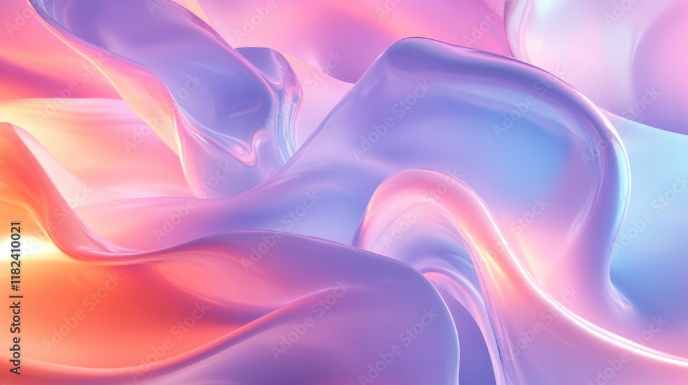 Poster organic flow shapes with light effects abstract art digital creation minimal background smooth trans