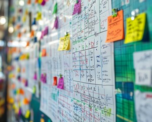 Vibrant Amateur Sports Scoreboard Draft on Graph Paper with Colorful Markers in Blurred Background