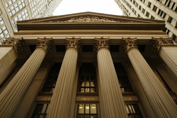 Fototapeta premium Classical building facade, tall columns, ornate details.