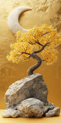 Obraz premium Tree in the glow of the golden moon
