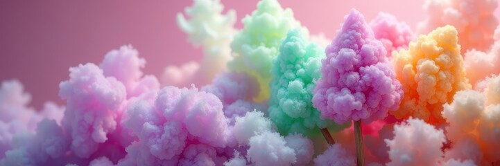 Fototapeta premium Soft focus image of purple, green and orange cotton candy on a blurred background, light green, blurred, abstract