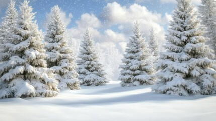 Fototapeta premium serene winter wonderland landscape with snow-covered pine trees creating magical forest scene in pure white natural setting