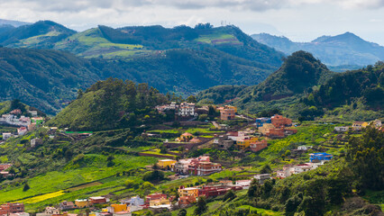 View from Mirador de Jardina on a Small Village of Vega de las Marcedes, Anaga Forest and Rural Park, Tenerife Landscape, Canary Island, Spain © Anyarnia