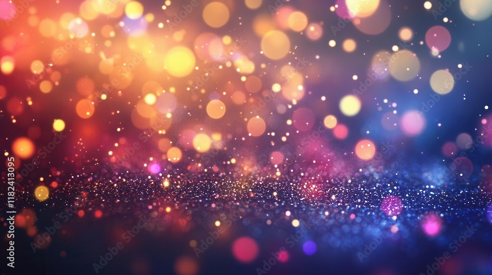 Poster spectacular multicolored glitter explosion creating magical celebratory atmosphere with floating spa