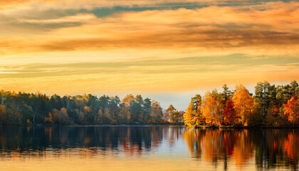 stunning autumn panorama lake side fall season panorama autumn background stockholm sweden