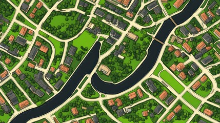 Obraz premium Aerial view of a city with a river.