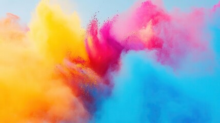 Obraz premium vibrant explosion of traditional holi festival colors with powder paint clouds creating abstract patterns in motion against pure white background