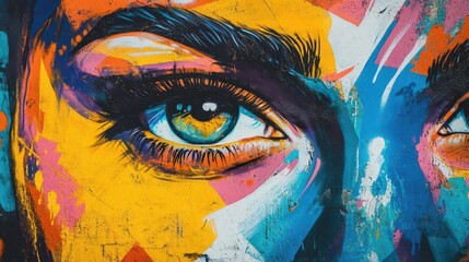 a close-up of a vibrant street art mural, highlighting intricate details and bold colors as an artist passionately works on the graffiti, embodying urban culture and creativity