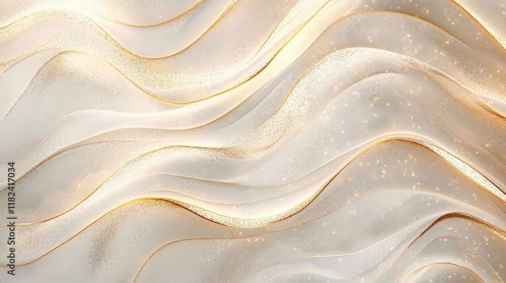 Poster dynamic wave patterns of minimalist light streaks in white and pale gold abstract background high de