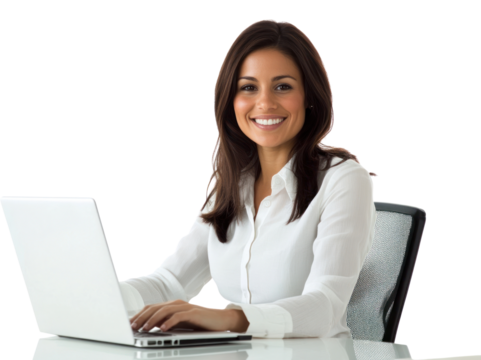PNG Using a laptop computer woman working office.