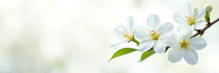 Fototapeta premium Delicate jasmine flowers blooming on a white background, white blossoms, garden blooms
