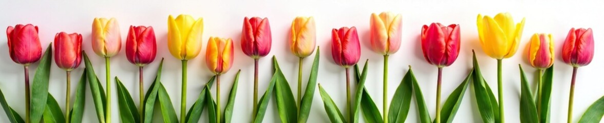 Naklejka premium Tulip arrangement with long stems and greenery, tulip arrangement, flower arrangement, botanical art
