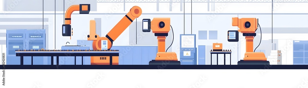 Aufkleber a modern industrial setting featuring advanced robotic arms operating on a manufacturing line, showc