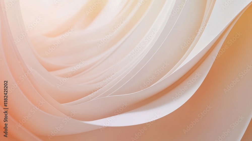 Poster flowing wave patterns with minimalist white streaks over warm peach gradient abstract art digital hi