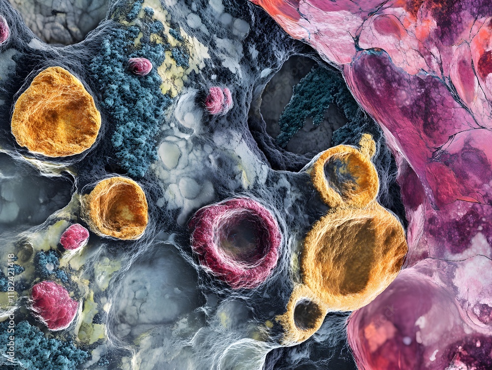 Aufkleber a stunning close-up view of colorful microscopic structures resembling cells, showcasing intricate d