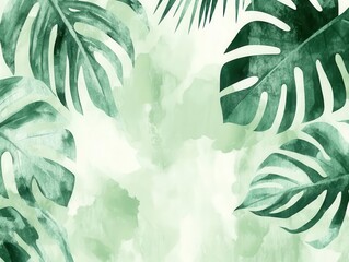 exotic tropical monstera and palm leaves pattern in soft green watercolor style for modern interior design, botanical wall art and digital prints