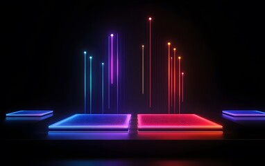 A stunning display of colorful neon lights creating a vibrant visual effect against a dark background. Perfect for technology and futurism-themed designs or projects.
