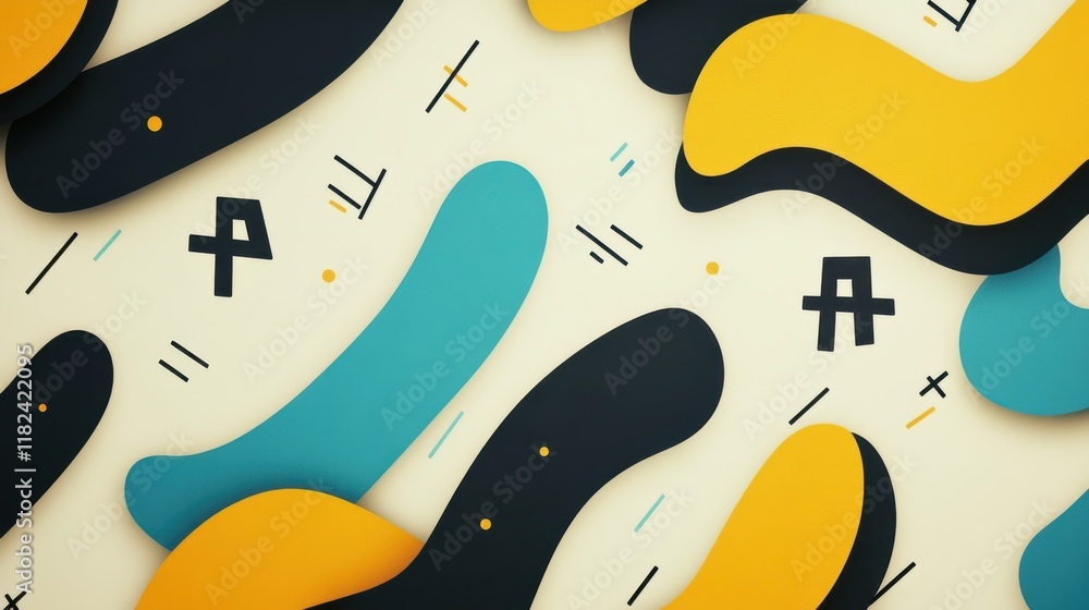 Poster minimalistic abstract pattern with black lines and yellow curves modern design digital art clean bac