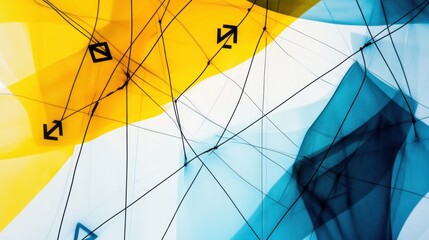 Dynamic geometric patterns minimalistic abstract art with black lines and bold colors on light background