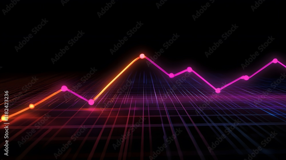 Poster a vibrant digital representation of data analytics, showcasing a fluctuating graph with colorful lin